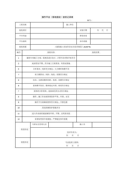 操作平台(落地搭设)验收记录表