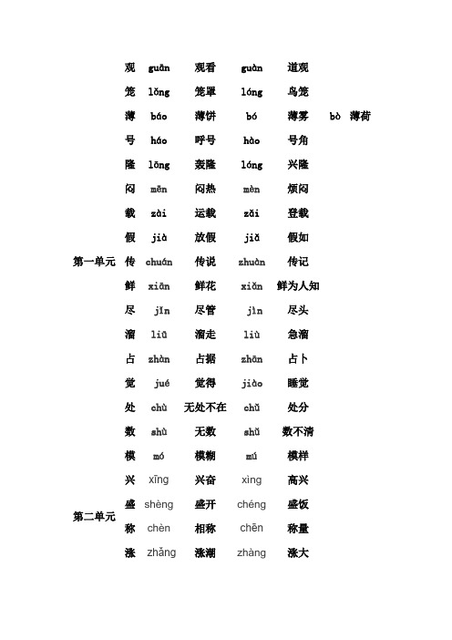 部编版小学语文四年级上册1-4单元多音字汇总