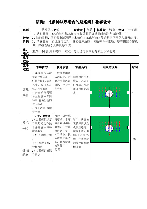 体育与健康人教版一年级全一册-跳短绳教学设计 -