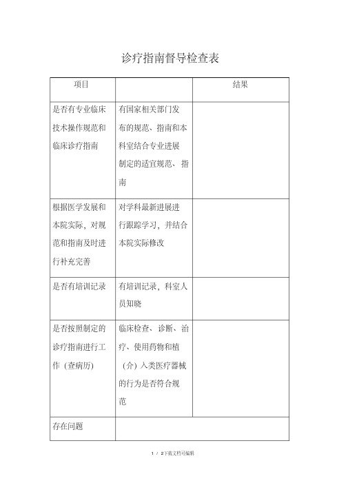 诊疗指南督导检查表