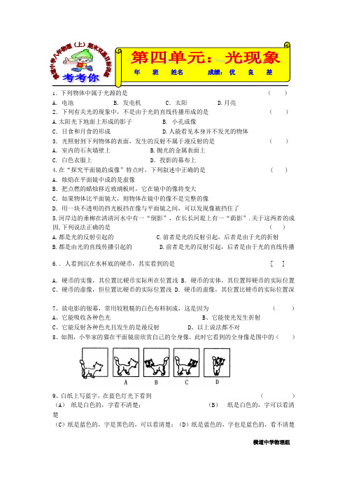 八年物理(上)期末双基目标训练(光现象B)