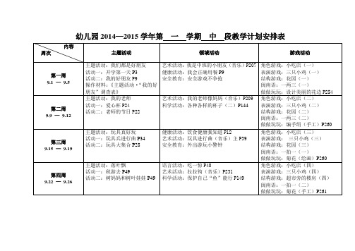 中班教学计划安排表