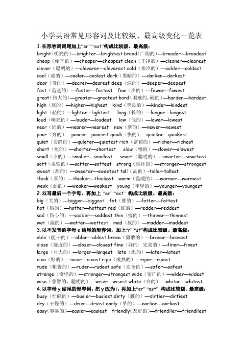 小学英语常见形容词及比较级、最高级变化一览表