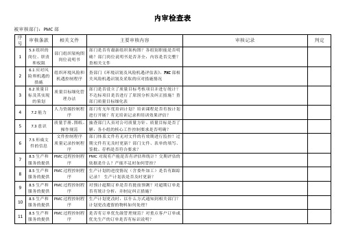 企业PMC(仓储物流部)部内审检查表模板