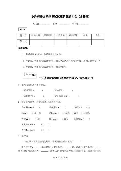 小升初语文模拟考试试题长春版A卷 (含答案)