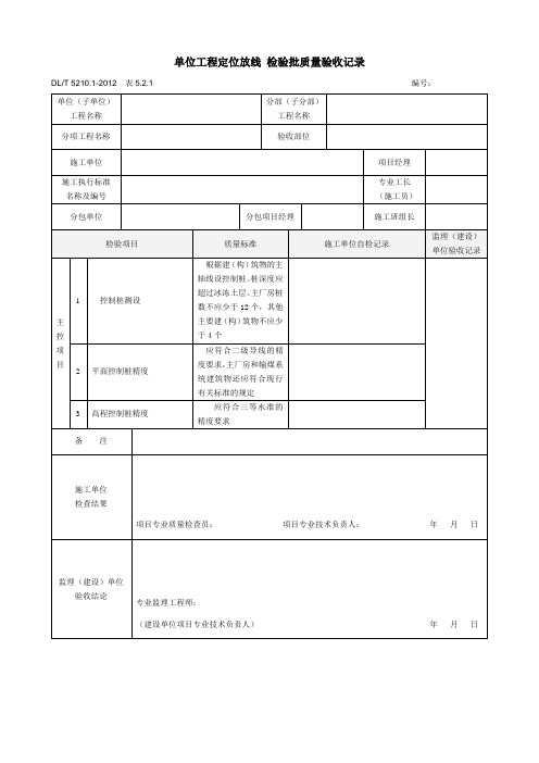 表5.2.1单位工程定位放线 检验批质量验收记录