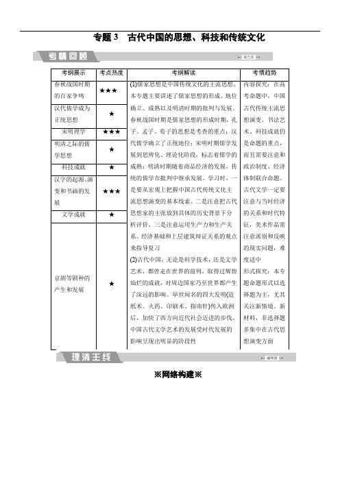 2018高考历史大二轮总复习(专题版)文档：专题3 古代中国的思想、科技和传统文化(含解析)