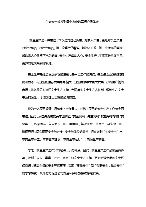 生命安全关系到每个家庭的幸福心得体会