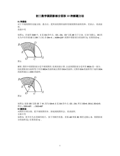 初三数学圆阴影部分面积10种解题方法