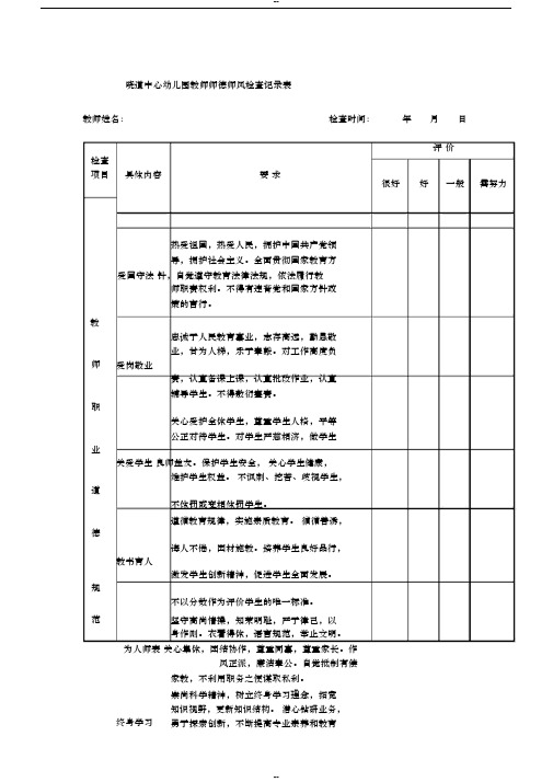 晓道幼儿园师德师风检查记录表