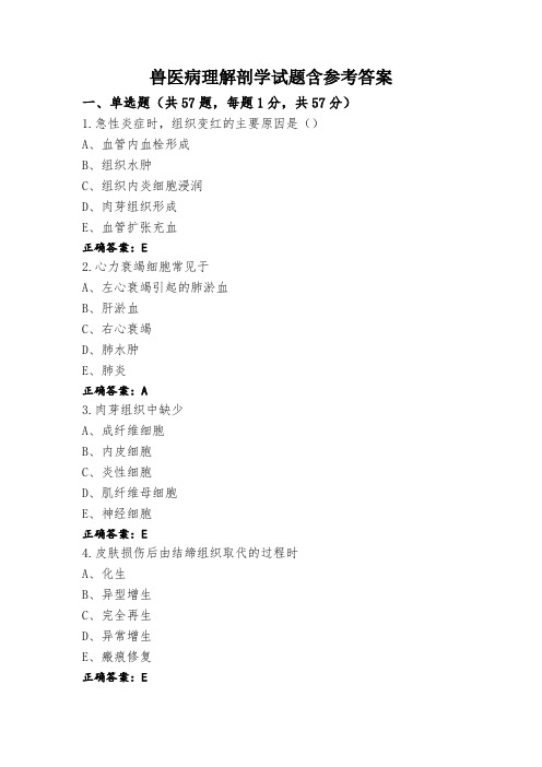 兽医病理解剖学试题含参考答案