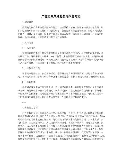 广告文案策划的实习报告范文