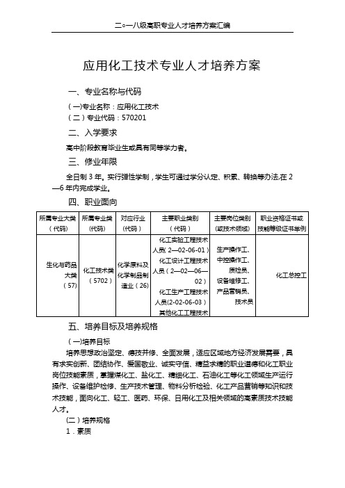 应用化工技术专业人才培养方案