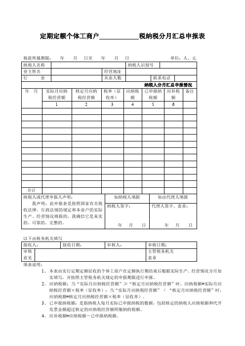 定期定额个体工商户税纳税分月汇总申报表