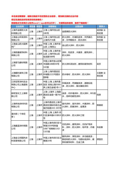 2020新版上海市防火涂料工商企业公司名录名单黄页联系方式大全30家