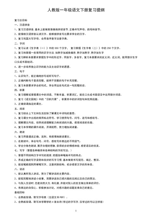 2015年最新人教版一年级语文下册复习提纲