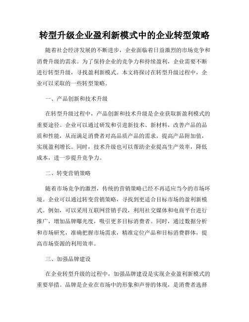 转型升级企业盈利新模式中的企业转型策略