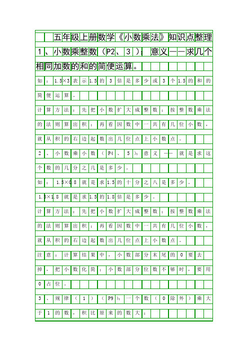 五年级上册数学小数乘法知识点整理