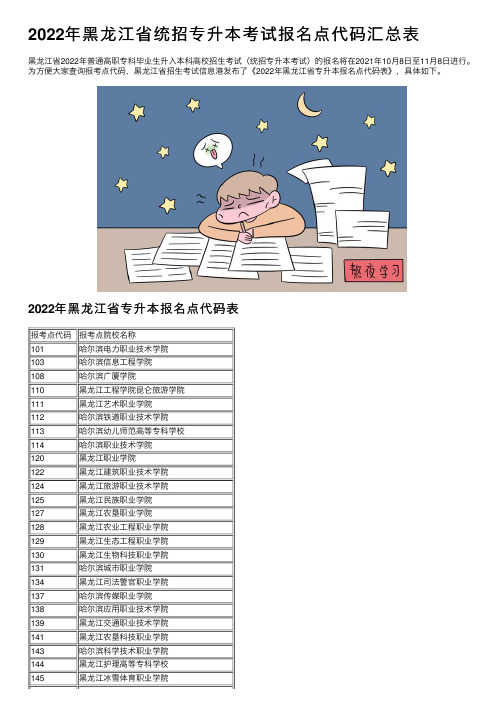 2022年黑龙江省统招专升本考试报名点代码汇总表