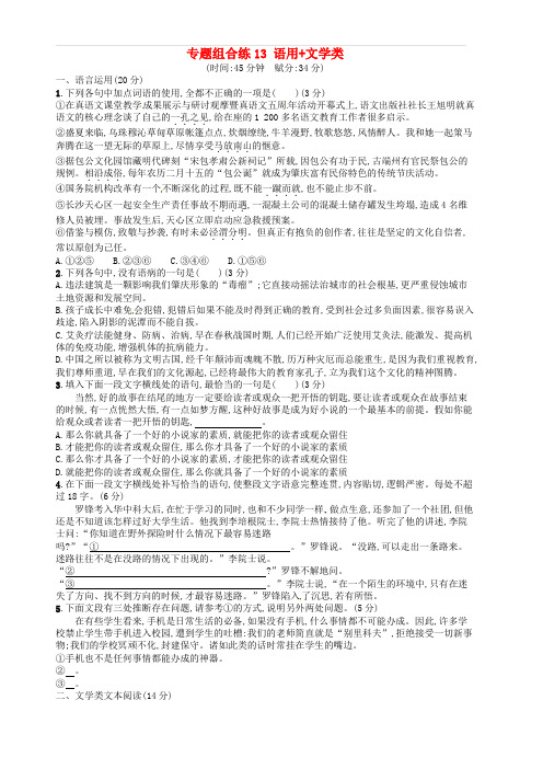 2019高考语文大二轮复习专题组合练13语用文学类(含2018高考真题)(含答案)