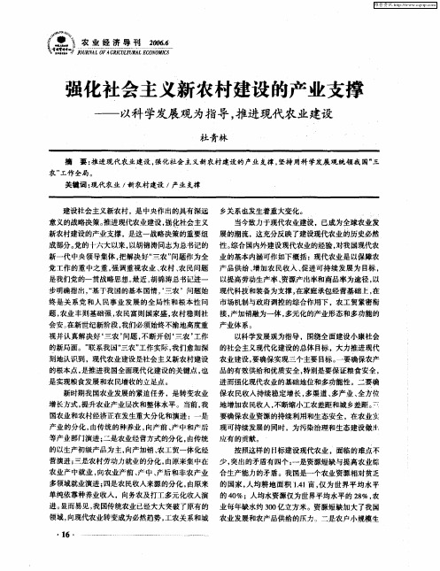 强化社会主义新农村建设的产业支撑——以科学发展观为指导,推进现代农业建设