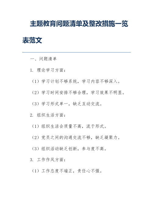 主题教育问题清单及整改措施一览表范文