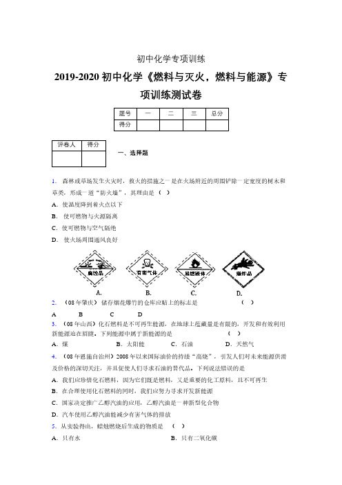 2019-2020学年初中化学《燃料与灭火,燃料与能源》专项训练模拟测试(含答案) (115)