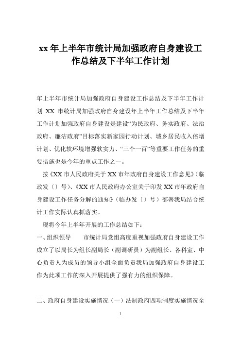 xx年上半年市统计局加强政府自身建设工作总结及下半年工作计划