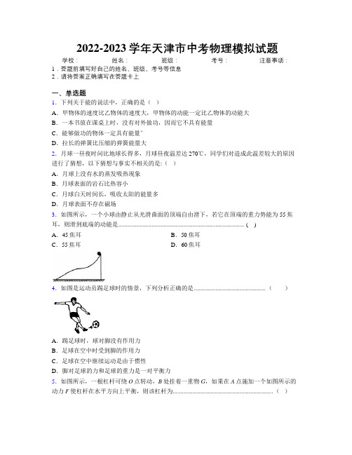 2022-2023学年天津市中考物理模拟试题附解析