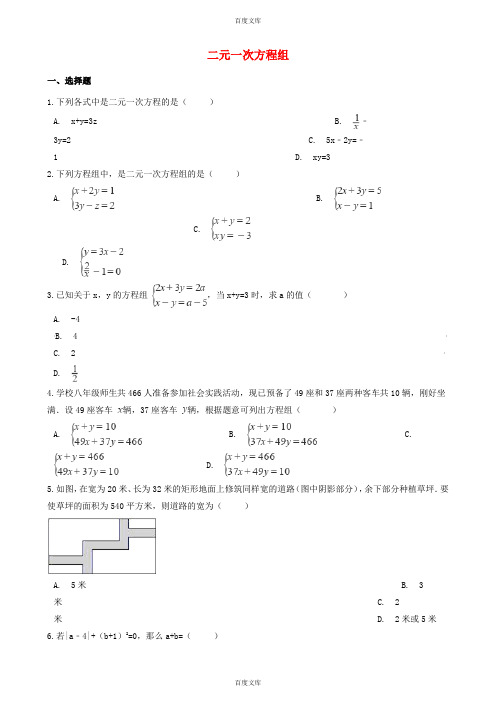 数学中考专题复习卷：二元一次方程组(含解析)