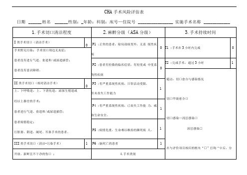 CHA手术风险评估表