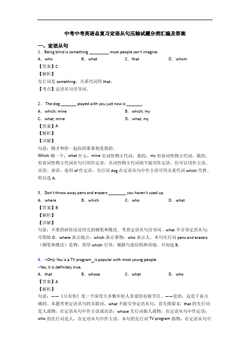 中考中考英语总复习定语从句压轴试题分类汇编及答案