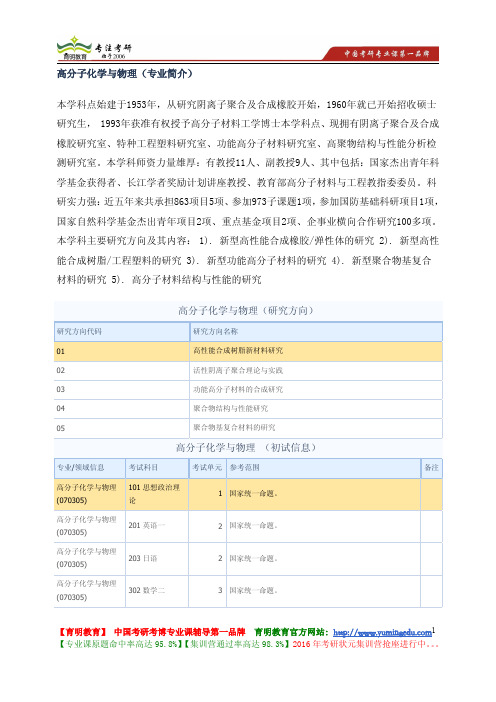 大连理工大学 2014年考研 高分子化学与物理(专业简介) 考试内容 考试范围 考试重点 参考书目