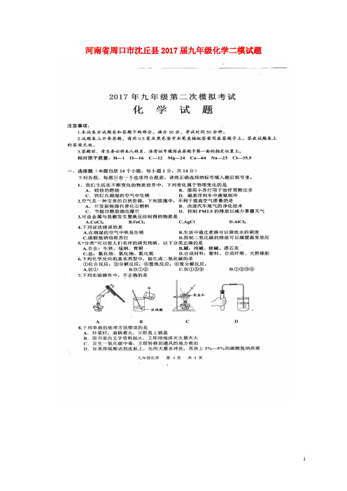 河南省周口市沈丘县2017届九年级化学二模试题(扫描版)