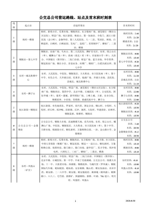 公交总公司营运路线、站点及首末班时刻表