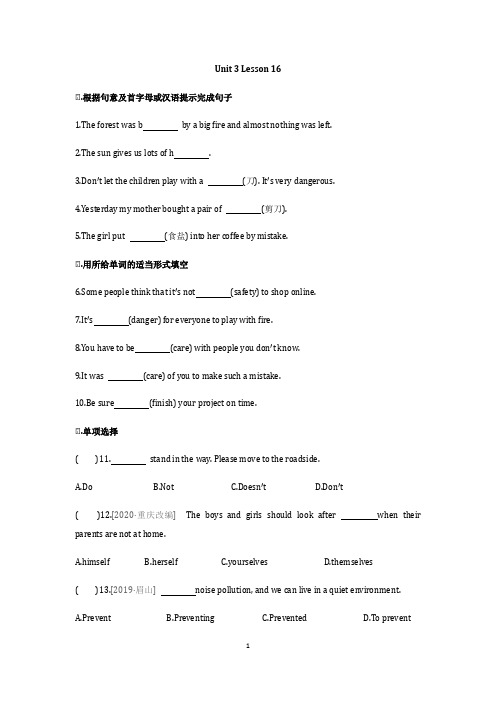 2022学年冀教版九年级英语全册  unit3 Lesson  16---18课同步测试题附答案