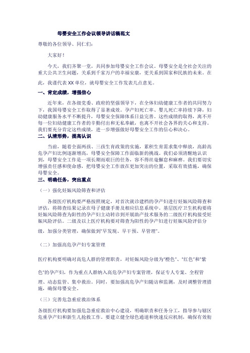 母婴安全工作会议领导讲话稿范文