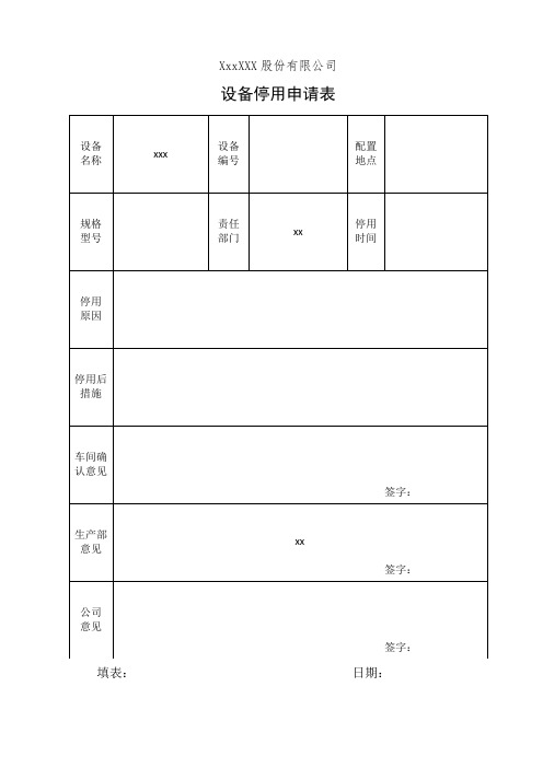 设备停用、启用、变更申请表