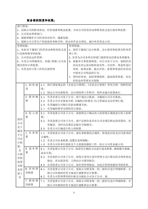 财务部的职责和权限