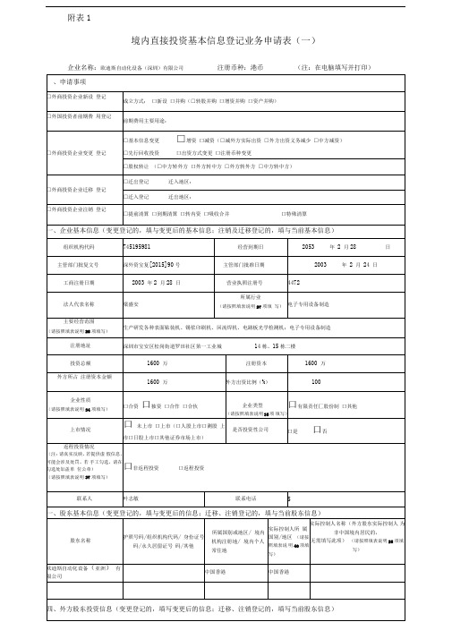 附表1-境内直接投资基本信息登记业务申请表