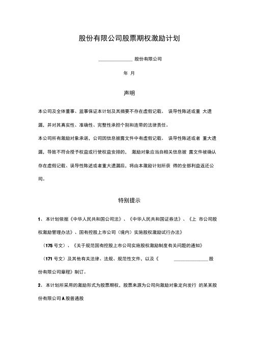股份有限公司股票期权激励计划