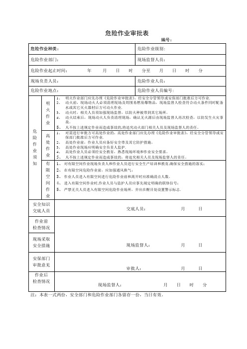 危险作业审批表【范本模板】