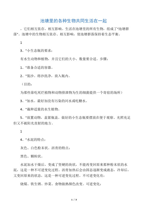 池塘里的各种生物共同生活在一起
