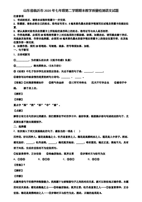 山东省临沂市2020年七年级第二学期期末教学质量检测语文试题含解析