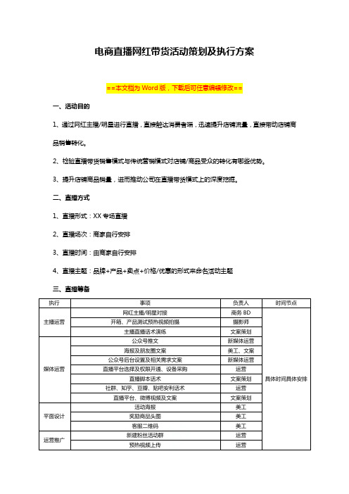 抖音电商网红直播带货活动策划及执行方案范本