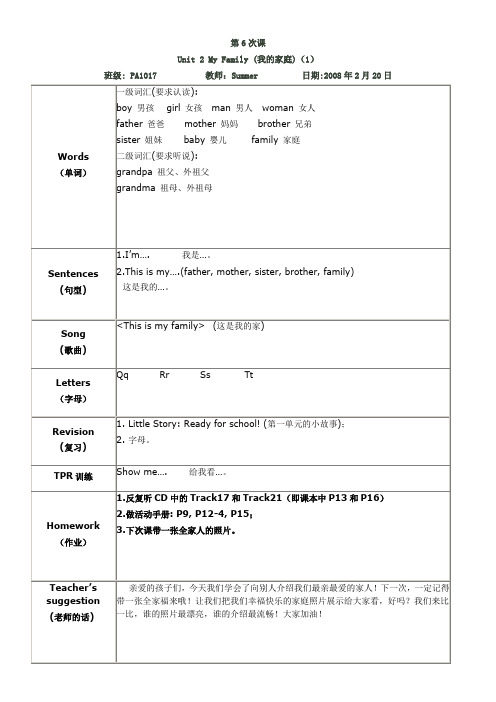 朗文新派少儿英语1A第2单元知识点