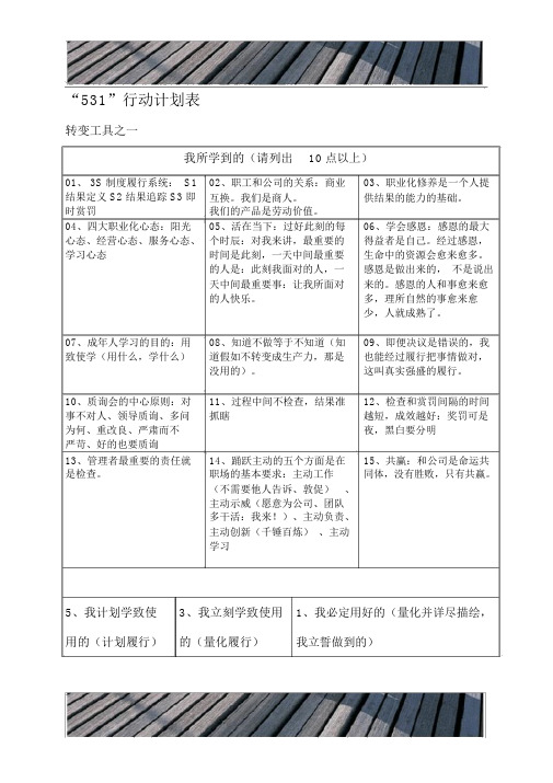 《职业化素养与高效执行》531行动计划表