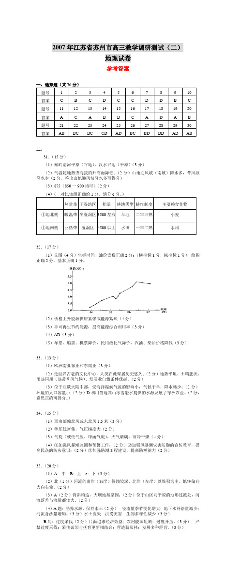 2007年江苏苏州高三教学调研测试