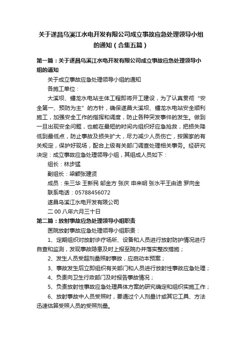 关于遂昌乌溪江水电开发有限公司成立事故应急处理领导小组的通知（合集五篇）