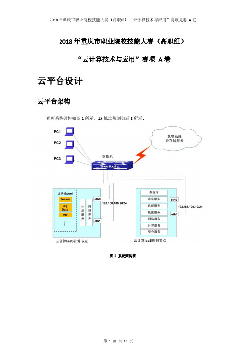 2018年重庆市职业院校技能大赛高职组“云计算技术与应用”赛项竞赛 题目